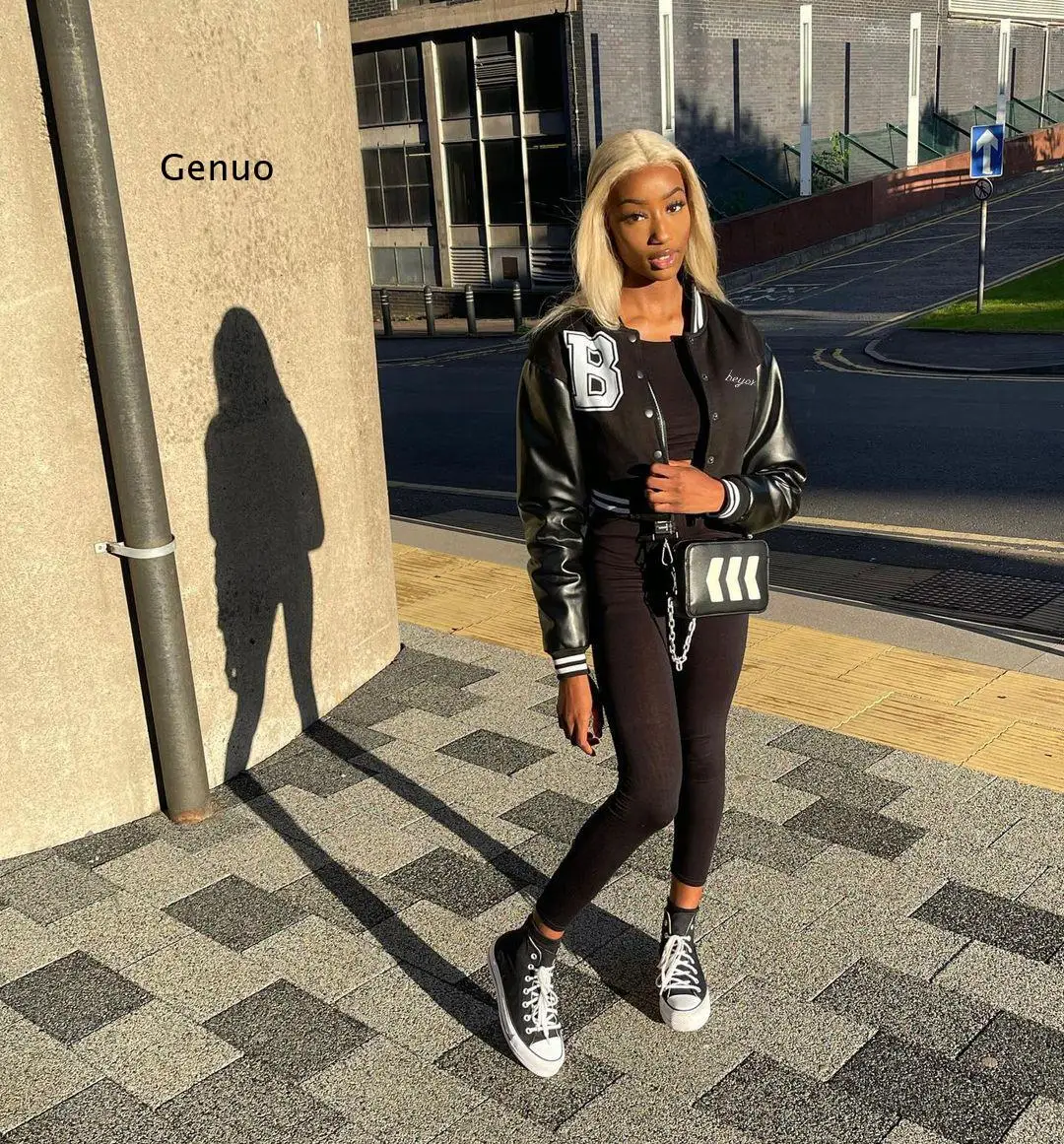 Женская укороченная бейсбольная куртка в стиле пэчворк