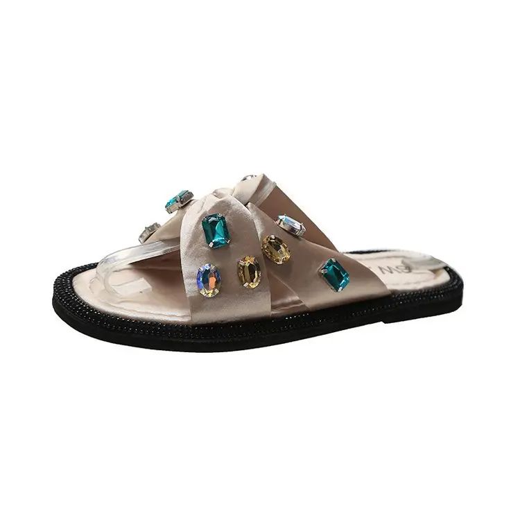 

Glitter Slides Slippers Casual Flat Shoes Female Slipers Women Jelly Luxury 2021 Summer Basic Rubber Crystal PU Fashion Fabric