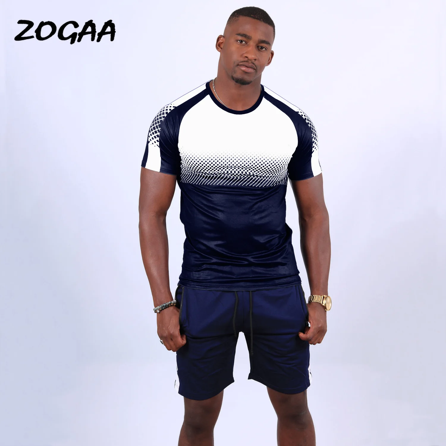 

ZOGAA Sets Men Men's New Basketball Sports Gradient T-shirt Shorts Two-piece Suit Male Clothing Sports New Chic Casual Hot Sale