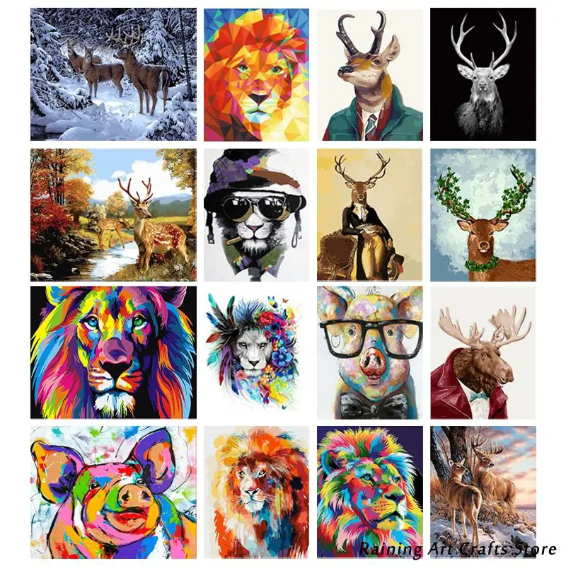 

5D Diy Diamond Painting Lion Pig Deer Embroidery Full Drill Cross Stitch Kits Animal Mosaic Pictures Handmade Home Decoration
