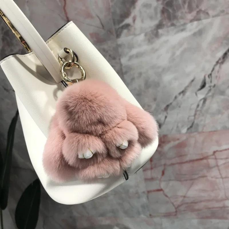 2021 New Fashion High Quality Real Fur Cute Lazy Rabbit Car Key Ring Fashion Handbag Backpack Hairball Pendant Keychain Accessor