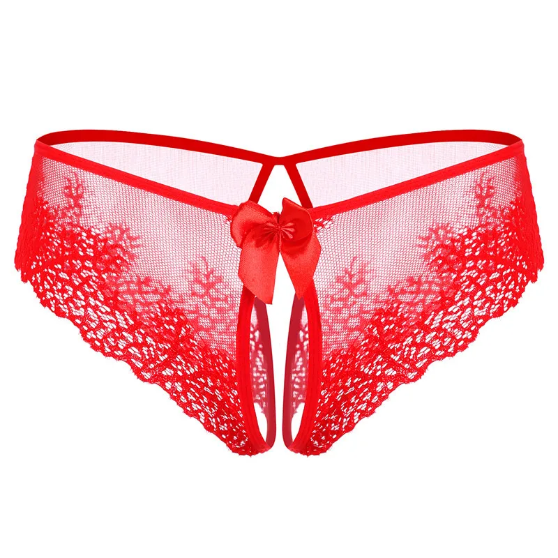 

New Women's Sexy Lingerie Open Crotch Underwear Lady's Crotchless Lace Panties with Bow
