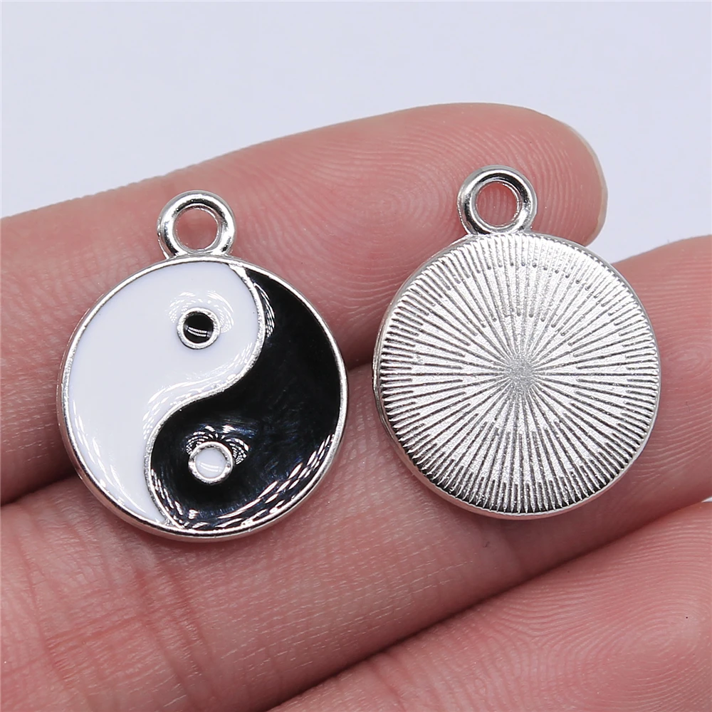 

WYSIWYG 10pcs 18x22mm Tai Chi Charms Rhodium Color For DIY Jewelry Making Zinc Alloy Charms Pendant Jewelry Findings