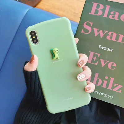 Светло-зеленый From Jenny стерео из мультфильма «Мой Маленький Динозавр для iPhone x xr xs max 6 6s 7 8 плюс матовый Силиконовый чехол для телефона мягкий защитный чехол - Цвет: Светло-зеленый