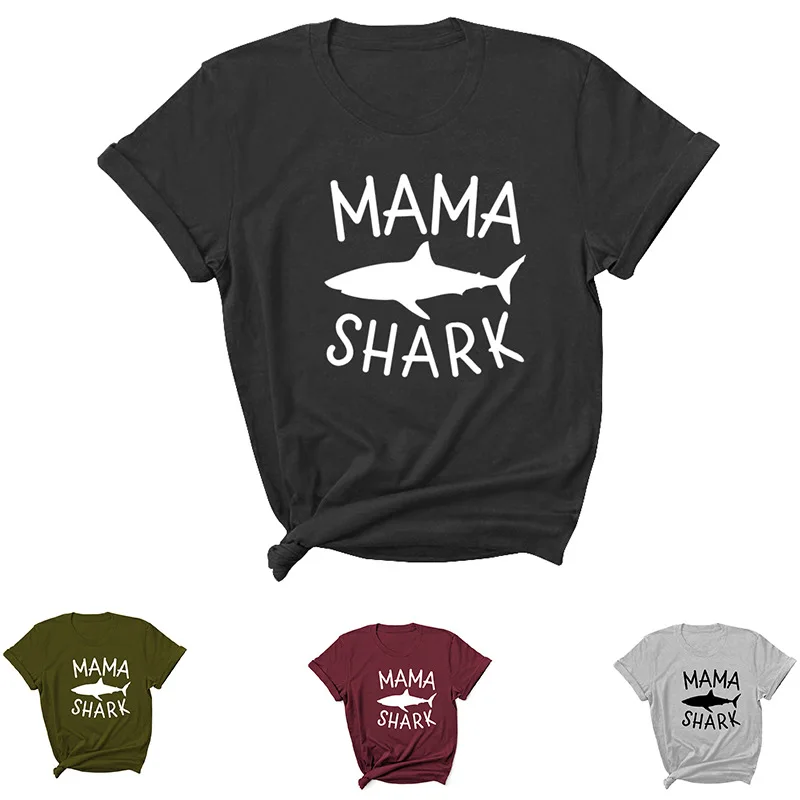

SHARK MAMA Letter Print Women T Shirt Short Sleeve O Neck Loose Women Tshirt Ladies Tee Shirt Tops Clothes Camisetas Mujer
