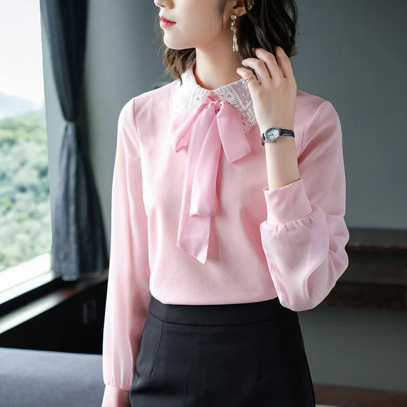 Женские весенне-осенние стильные шифоновые Блузки Рубашки повседневные блузы с