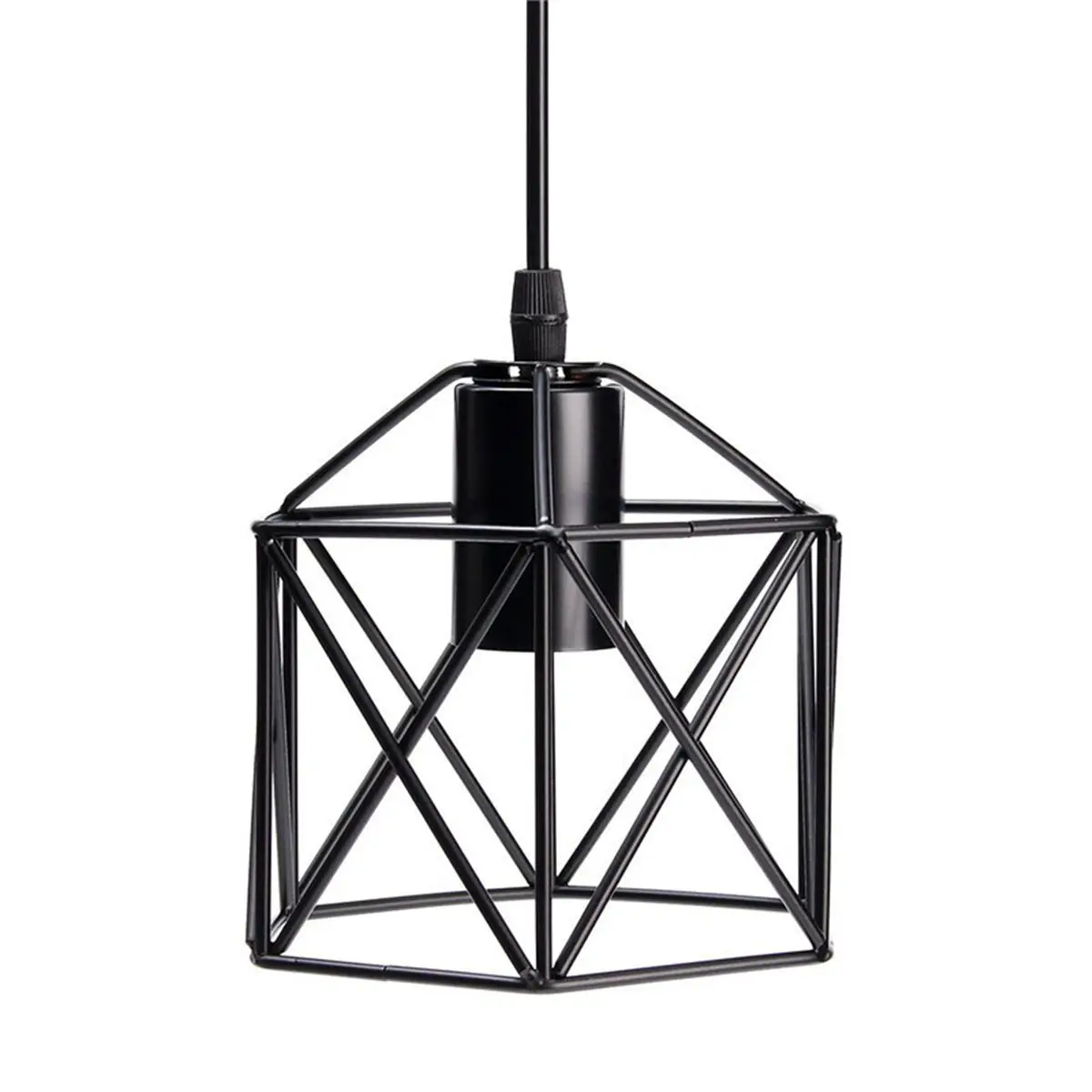

Modern Nordic Pendant Lights LED Rhombus Black Iron Retro Loft Cage Pyramid Pendant Lamp Industrial Metal Hanging Lamps E27
