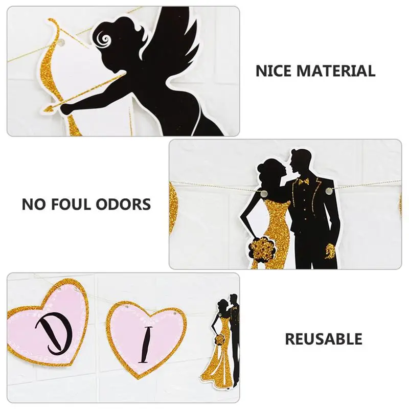 

2Pcs Angel Cupid Hanging Flags English Letters Marriage Room Backdrop Decoration