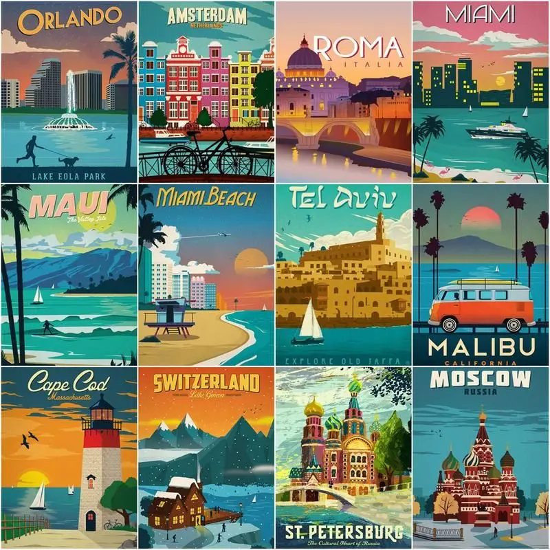 

GATYZTORY Painting By Numbers Poster City Landscape Handpainted Coloring Drawing Kits Canvas DIY Home Decor Oil Painting Gift