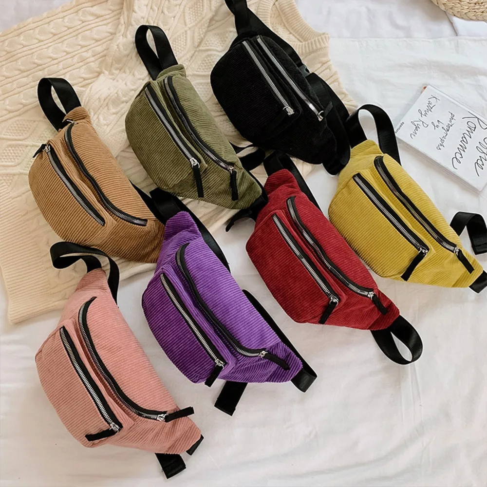 

Ladies Designer Canvas Fanny Pack Fashion Street Money Banana Phone Chest Bag Bum Belt Bags Women Corduroy Waist Bag 500