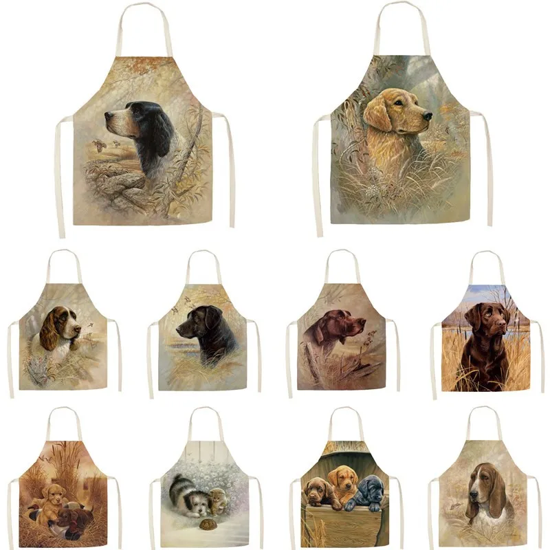 Кухонные фартуки с принтом льняной собаки унисекс для ужина вечеринки слюнявчик