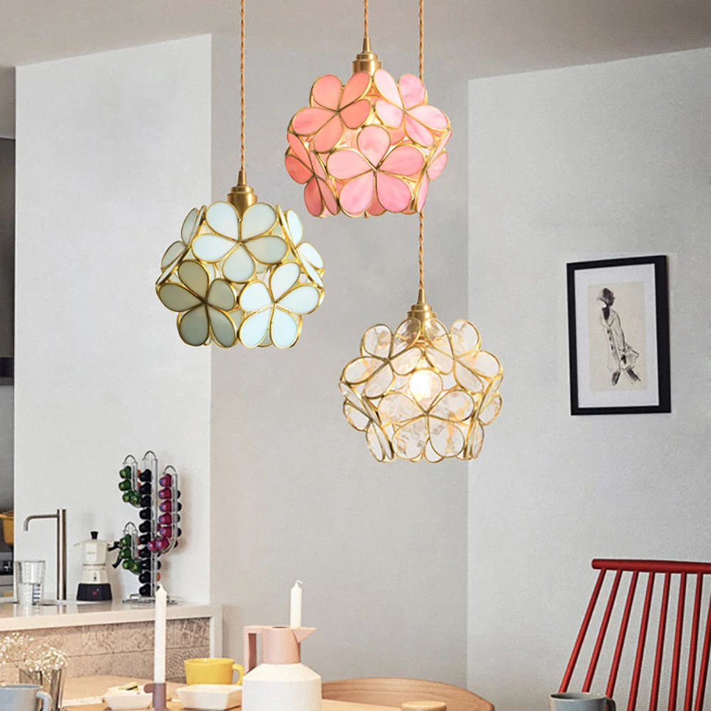 İskandinav yaprakları kolye ışık yemek mutfak el üflemeli kolye lamba asılı lekeli ev LED cam kolye ışık