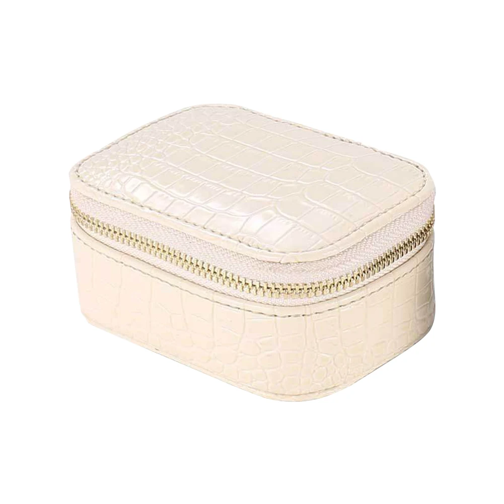 

Zipper Solid Bracelet Organizer Jewelry Box Mini Storage Display Ring Necklace Home Desktop Earring Holder Waterproof PU Leather