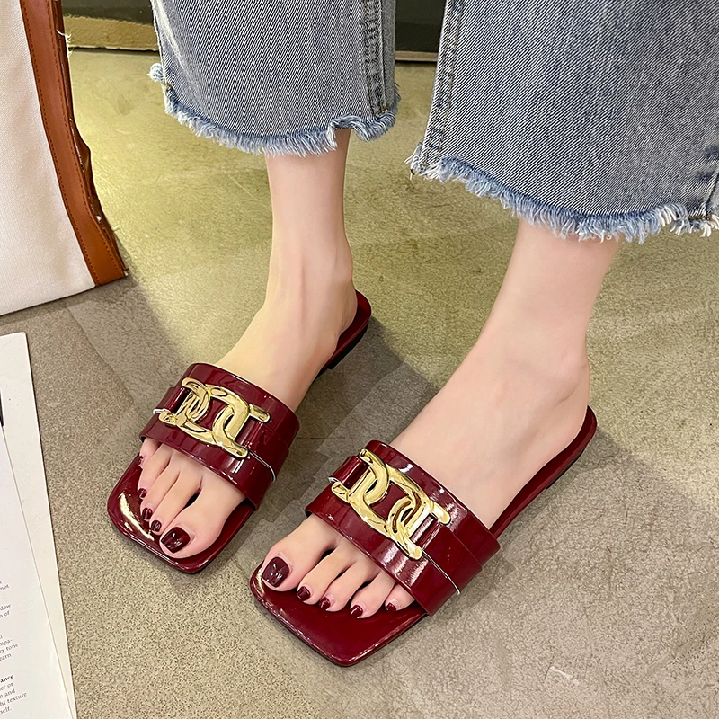 

Shoes Woman 2021 Rubber Slippers Shale Female Beach Square Toe Pantofle Luxury Slides Low Sabot Flat New Designer Soft Basic Cas