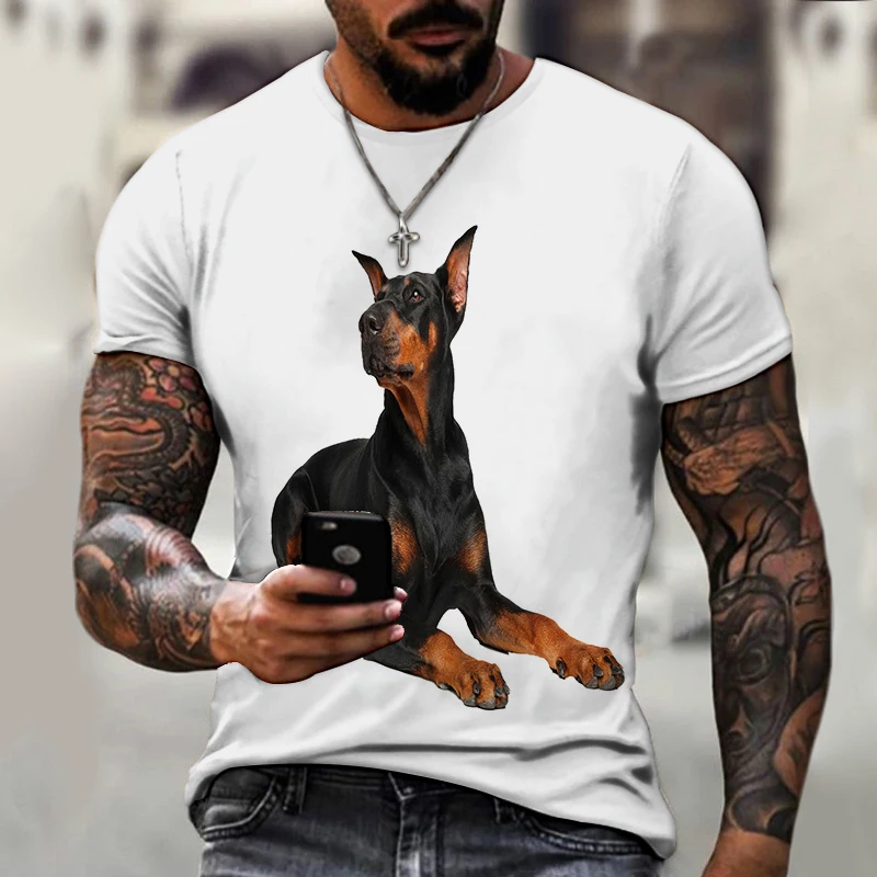 

3D Printed Men's T-shirt, Oversized, Lightweight And Breathable, Animal Companion, Doberman, Summer New Style, Super Cheap