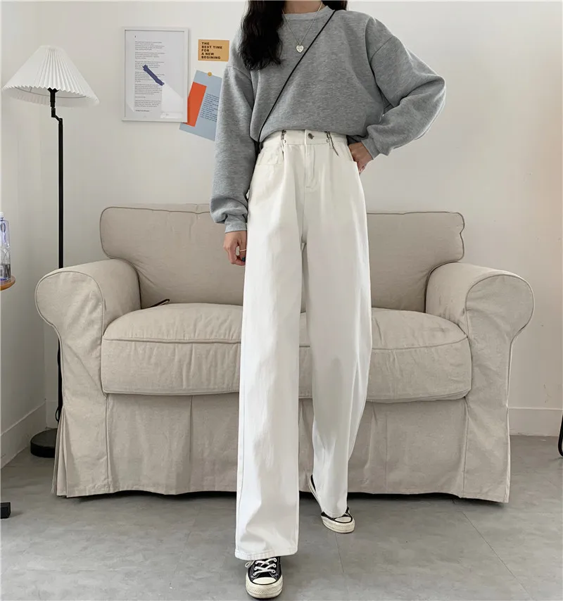 

YTX157 Spring and Autumn 2021 new wide-leg pants, small loose straight-leg pants, thin high-waisted jeans