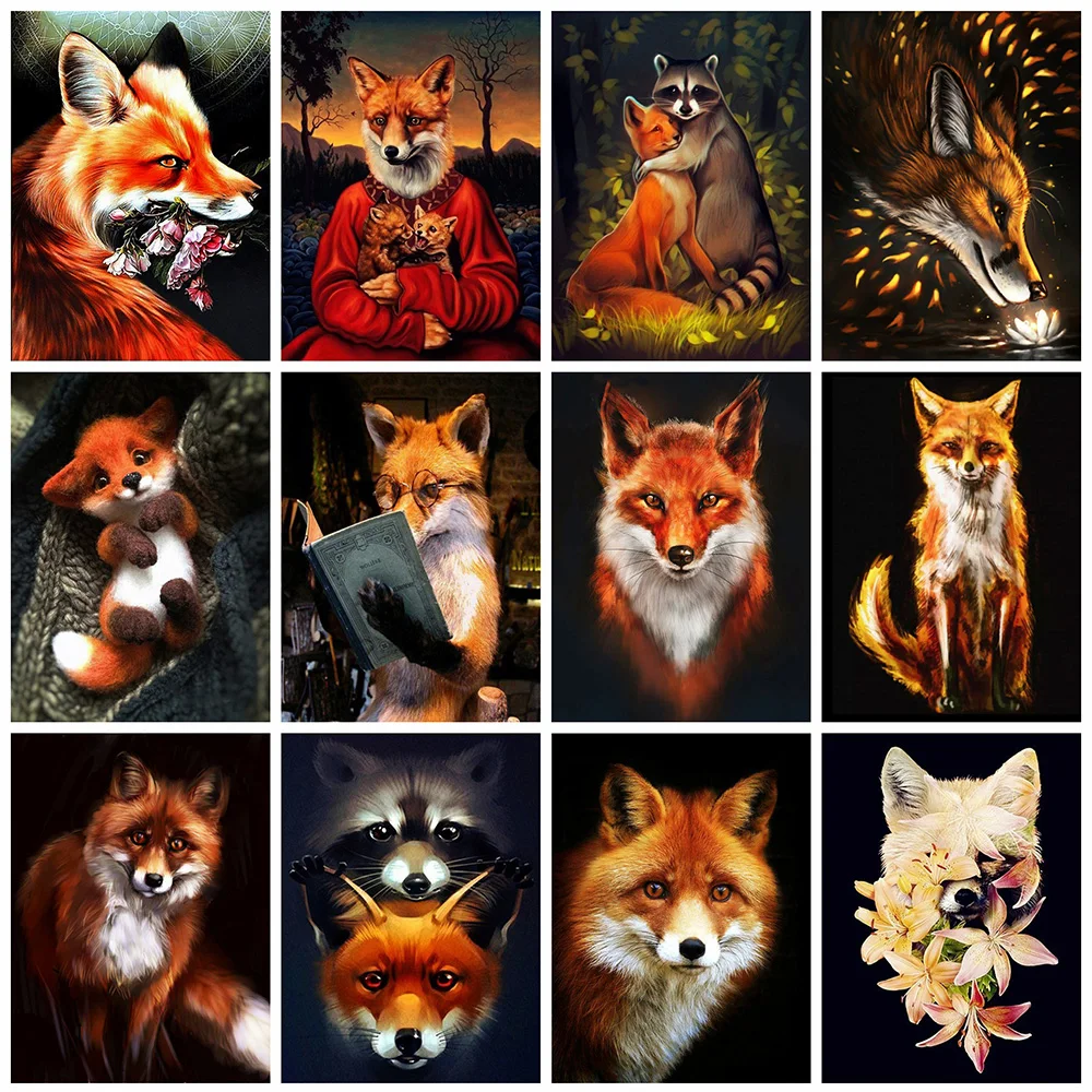

Brand New 5D Diamond Fox Animals Picture Cross Stitch Kit Full Drill Embroidery Living Room Decoration Handmade Gift