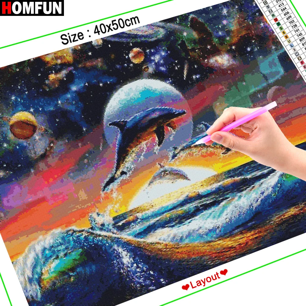 Алмазная 5D живопись HOMFUN Планета Дельфина полноразмерная/круглая вышивка