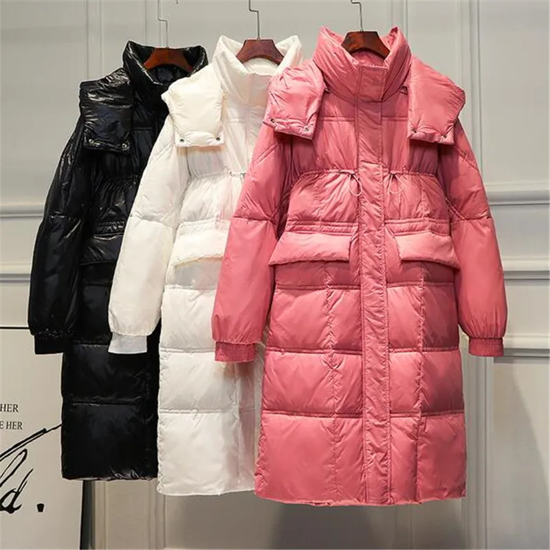 

New Winter Jacket Women White Duck Down Parkas Female Hooded Thicken Warm Coat Loose Snow Down Outwear