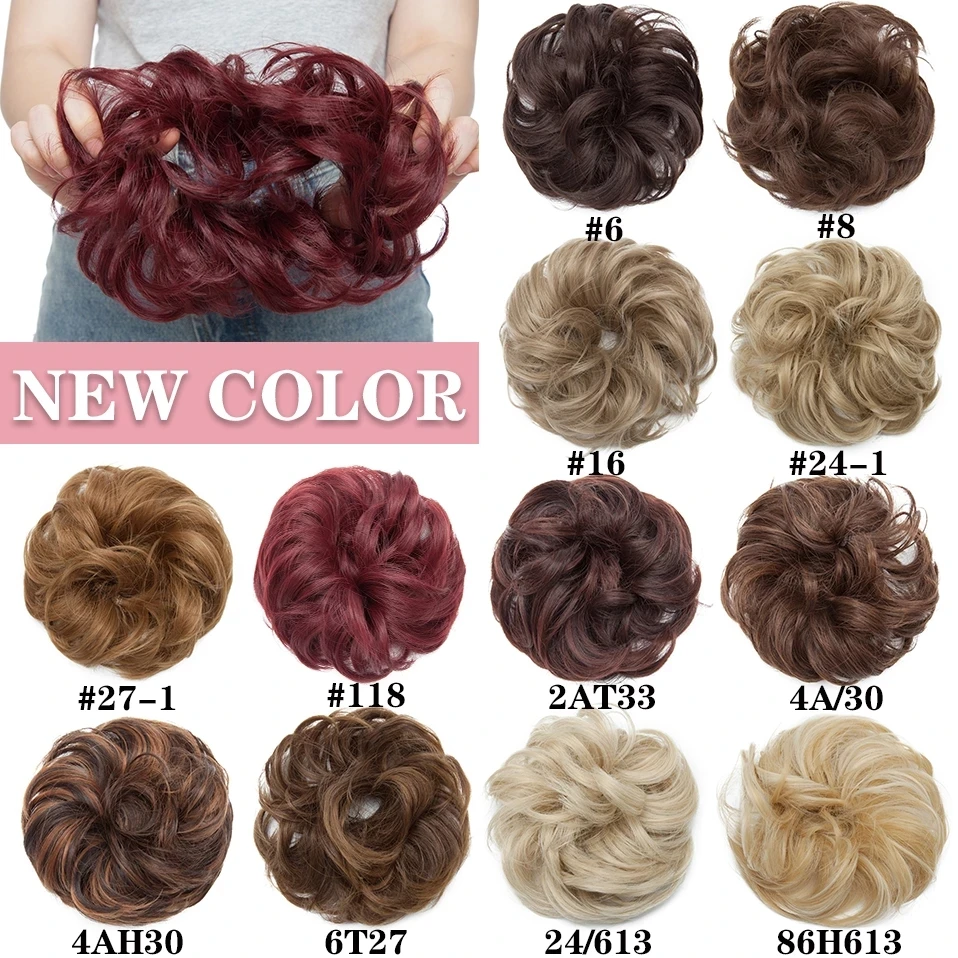 HAIRRO Synthetic Elastic Hair Scrunchie Curly Chignons Hair Rope Natural Fake Hair Bun Curly Clip in Hair Ponytails Extensions images - 6