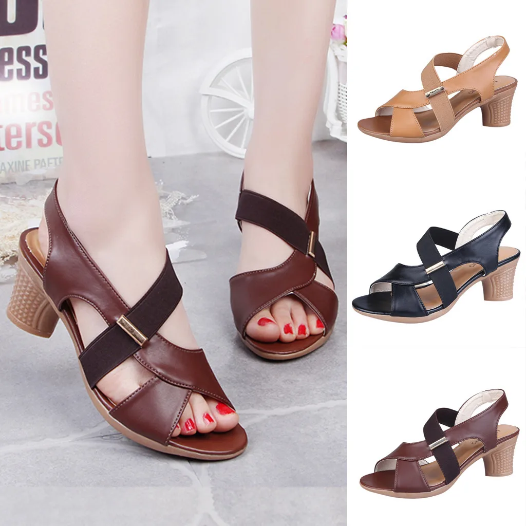 

Women Sandals Solid Color PU Leather Women Shoes Casual Style High Heel Shoes Women Summer Sandals Fashion Sandals 031112