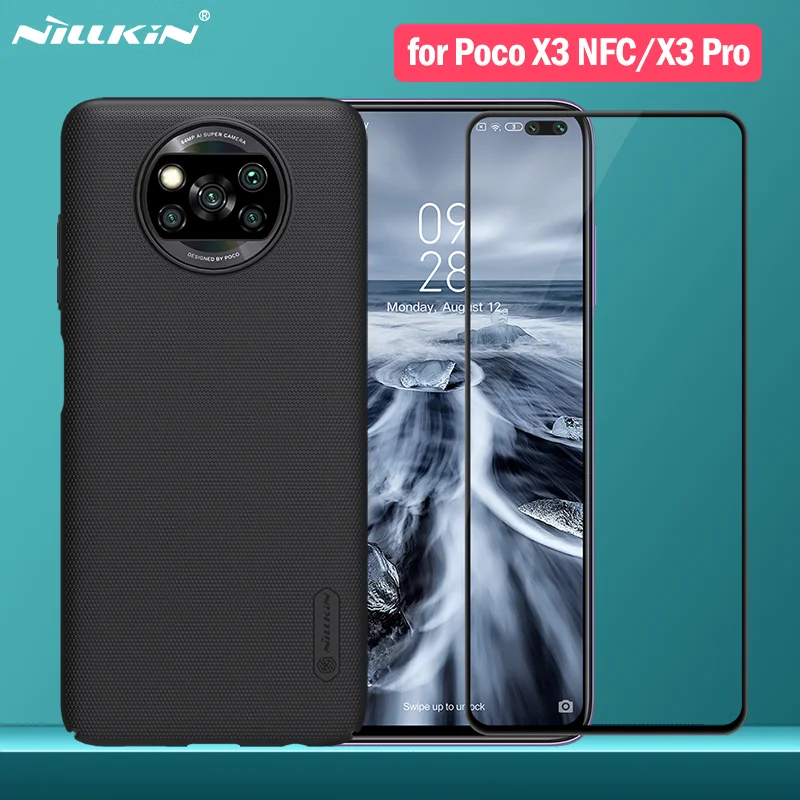 

Nillkin Case for Xiaomi Poco X3 Pro /X3 NFC Cover Frosted Shield PC Case CP+Pro Tempered Glass for Poco X3 Pro Full Screen Cover