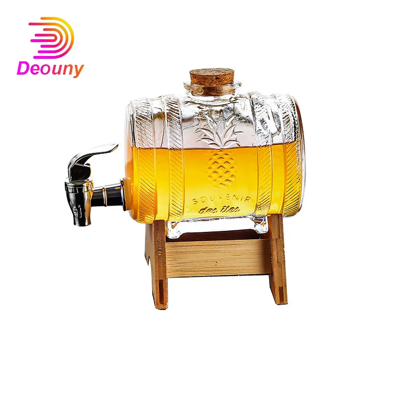 DEOUNY Glass Barrel Whiskey Decanter Nautical Liquor Beer Dispenser Lead Free Decanter For Scotch Bourbon Rum Brandy New 1000ML