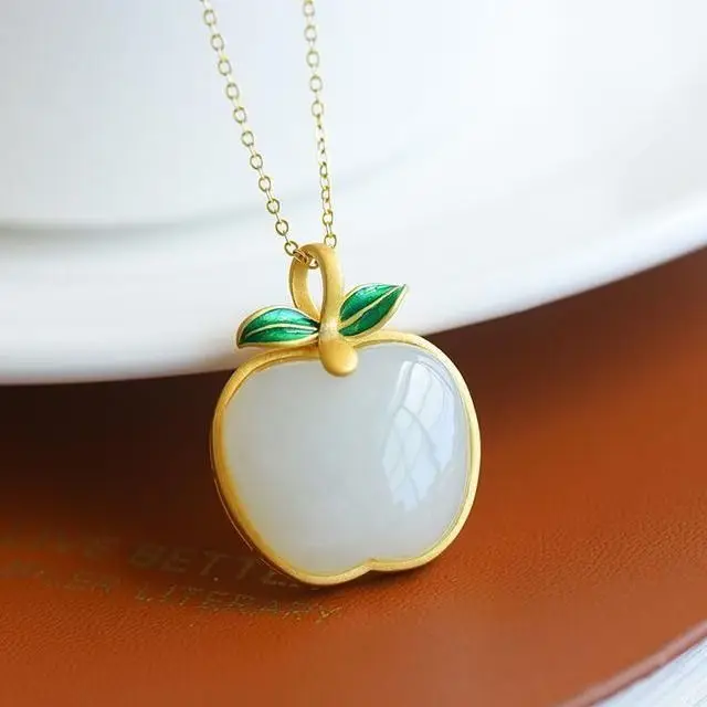 

Natural Hetian Jade Necklace Apple Pendant 2021 hot new style Temperamental Get Gift for Girlfriend Romantic Love Creative