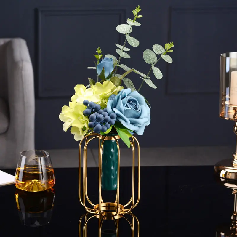 

Американская керамическая ваза в металлической рамке, имитация цветочных орнаментов, фигурки для домашней гостиной, ремесла, украшение для...