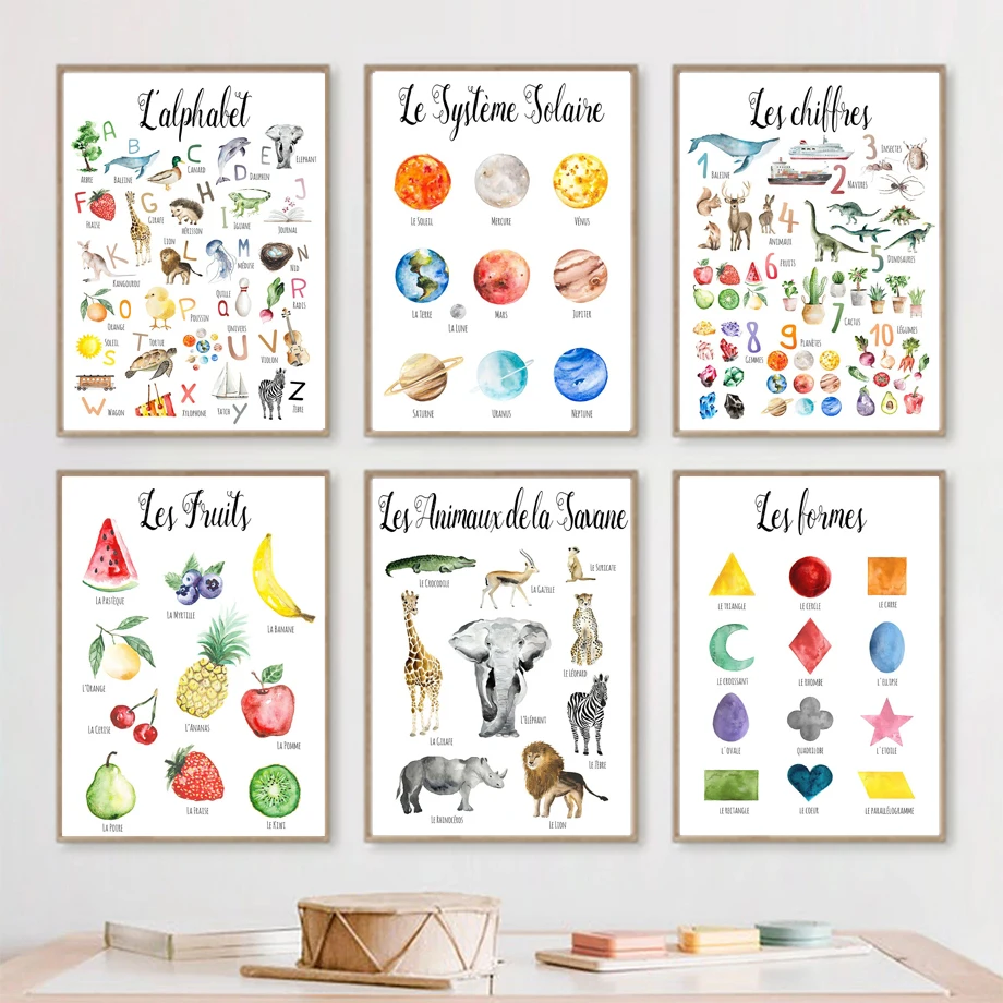 

Ocean Animals French Alphabet Number Nursery Educative Posters And Prints Art Canvas Painting Wall Pictures Baby Kids Room Decor