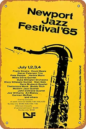 

YUTTZ Metal Vintage Tin Sign Decor Newport Jazz Festival '65 Concert Poster Cafe Wall Art Sign Gift 8 X 12 INCH