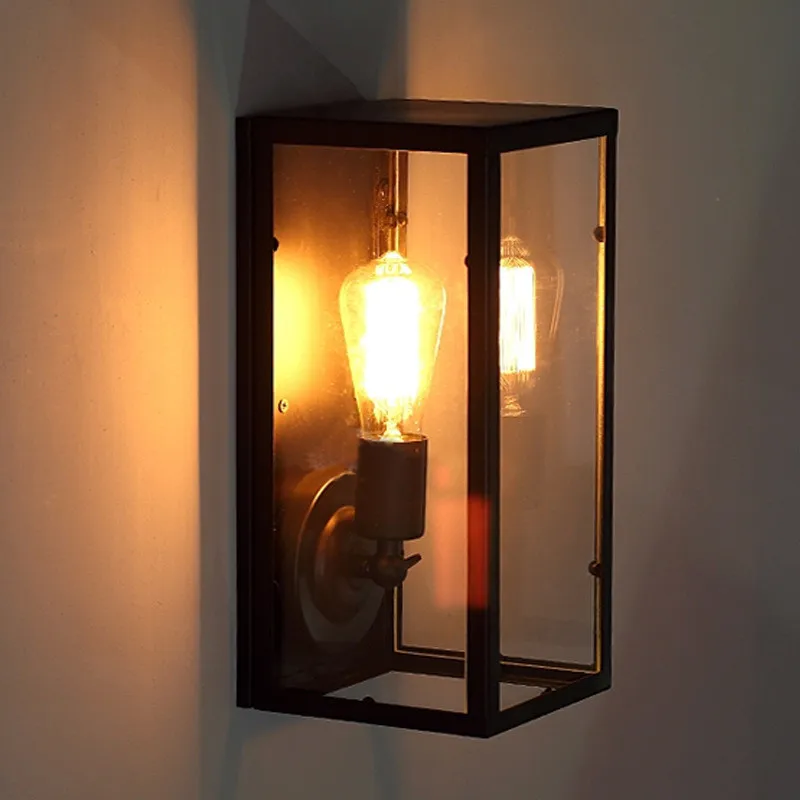 

Винтажный настенный светильник в стиле индастриал, Бра В Стиле лофт, коридора, ресторана, паба, внешняя настенная лампа для сада, стеклянный абажур с железной рамой