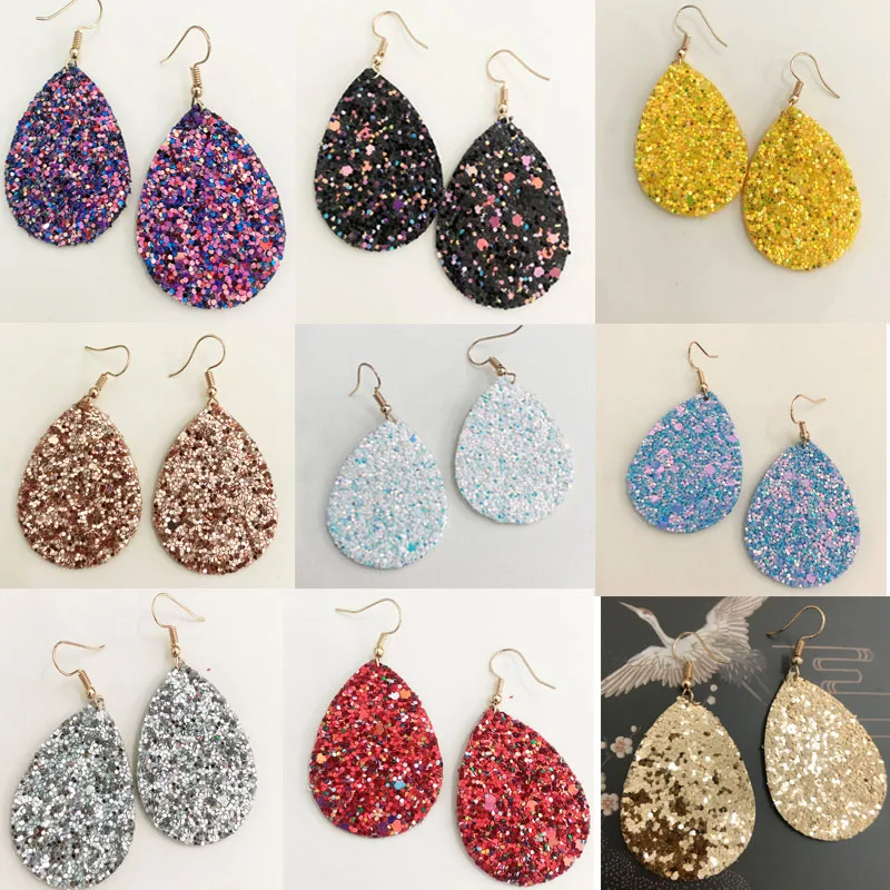 

9 Colors Water Drop Shaped Shiny Paillette Female Metal Dangle Earring for Women Party Jewelry Accessories