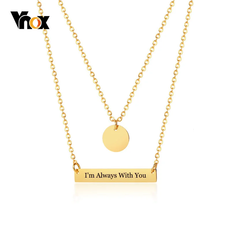 

Vnox Trendy Womens Layer Bar Choker Necklace Free Custom Name Love Words Engraving Gold Color Stainless Steel ID Collar