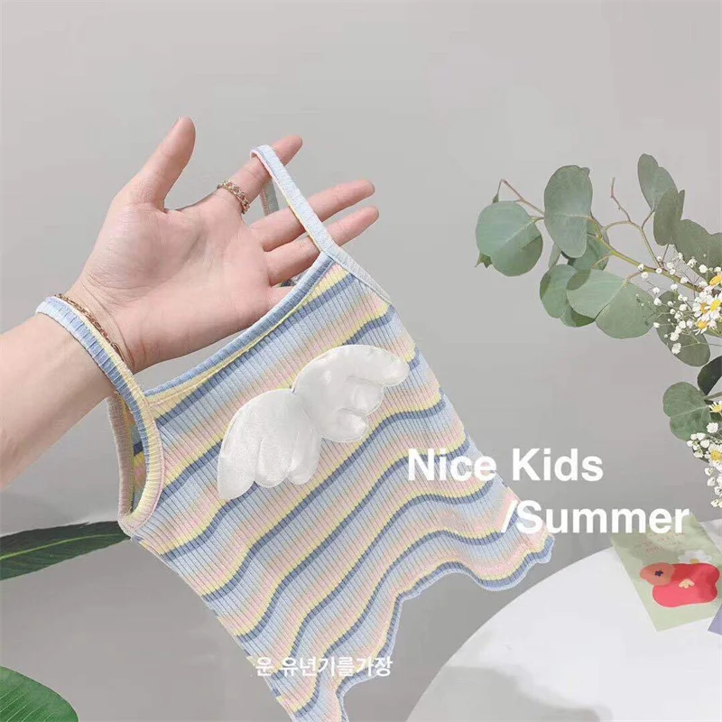 Хлопковая майка для девочек в полоску с цветочным принтом | Мать и ребенок