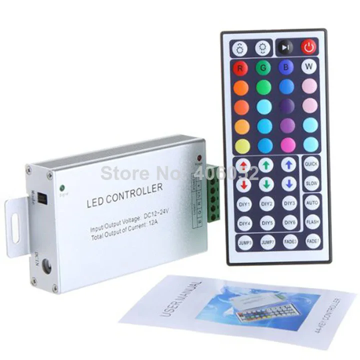 

10pcs/lot Aluminum shell 44 key ir rgb strip led controller 12v - 24v for 5050/3528 led strip light and RGB LED module