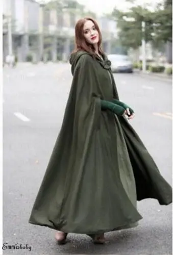 

Womens Long Cape Cloak Hooded Cloak Wool Blend Coat Sleeveless Winter Cardigan Warm Cosplay Fashion Cool