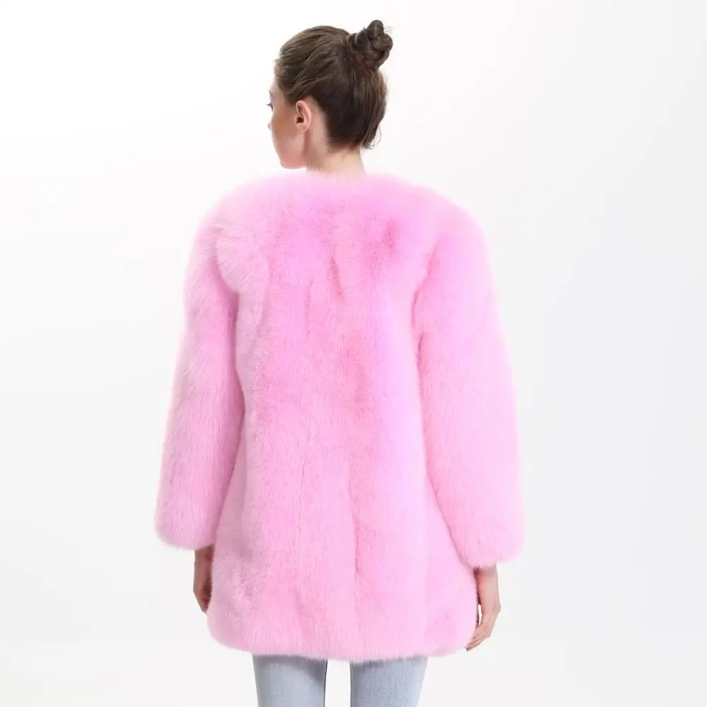 Женское зимнее пальто с натуральным мехом розовая Роскошная верхняя одежда