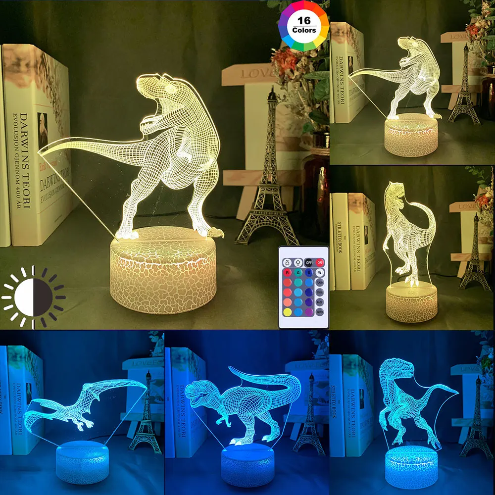 Серии динозавров 16 Цвет 3D светодиодный ночной Светильник лампы дистанционного