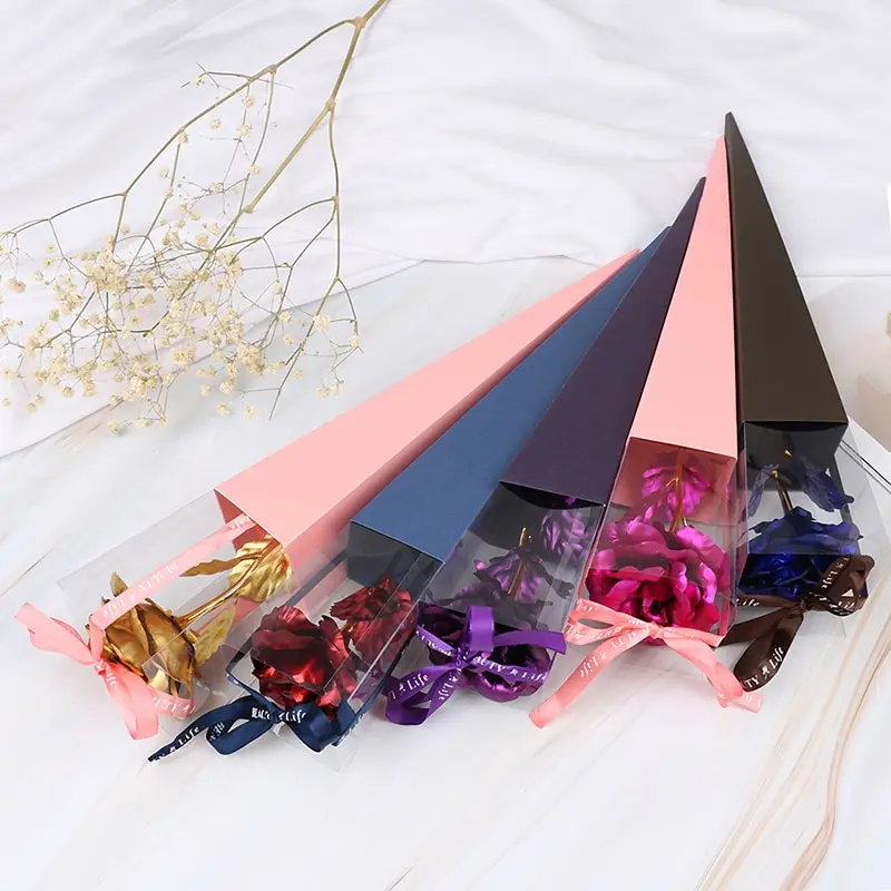 1 шт. 24 к Золотая фольга роза цветок длинный стебель Золотой окунутый подарок на