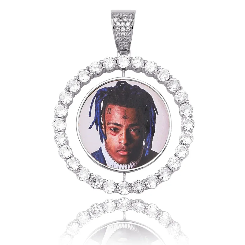 

JINSE Custom Photos Rotating Double-sided Medallions Pendant Necklace Cubic Zircon Tennis Chain Zircon Men's Hip hop Jewelry