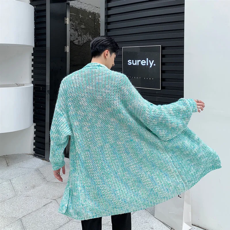 Мужская винтажная мода длинный стиль кардиган свитер пальто Женская Уличная