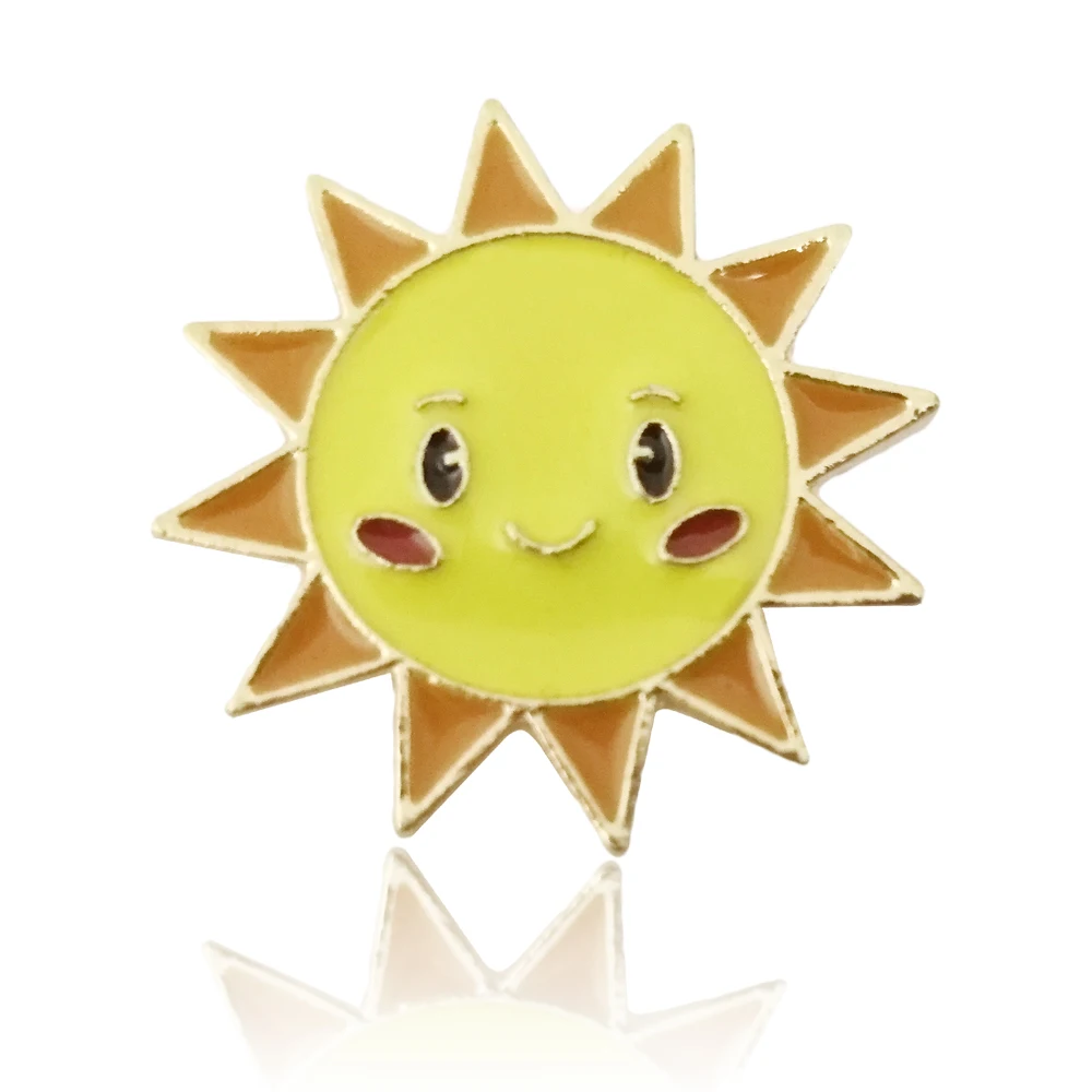 Металлическая Винтажная брошь с мультяшным изображением солнца и улыбки Круглые
