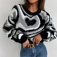 autumn winter contrast color heart stripes sweaters y2k casual vintage womens long sleeve 90s aesthetic knit pullovers jumper