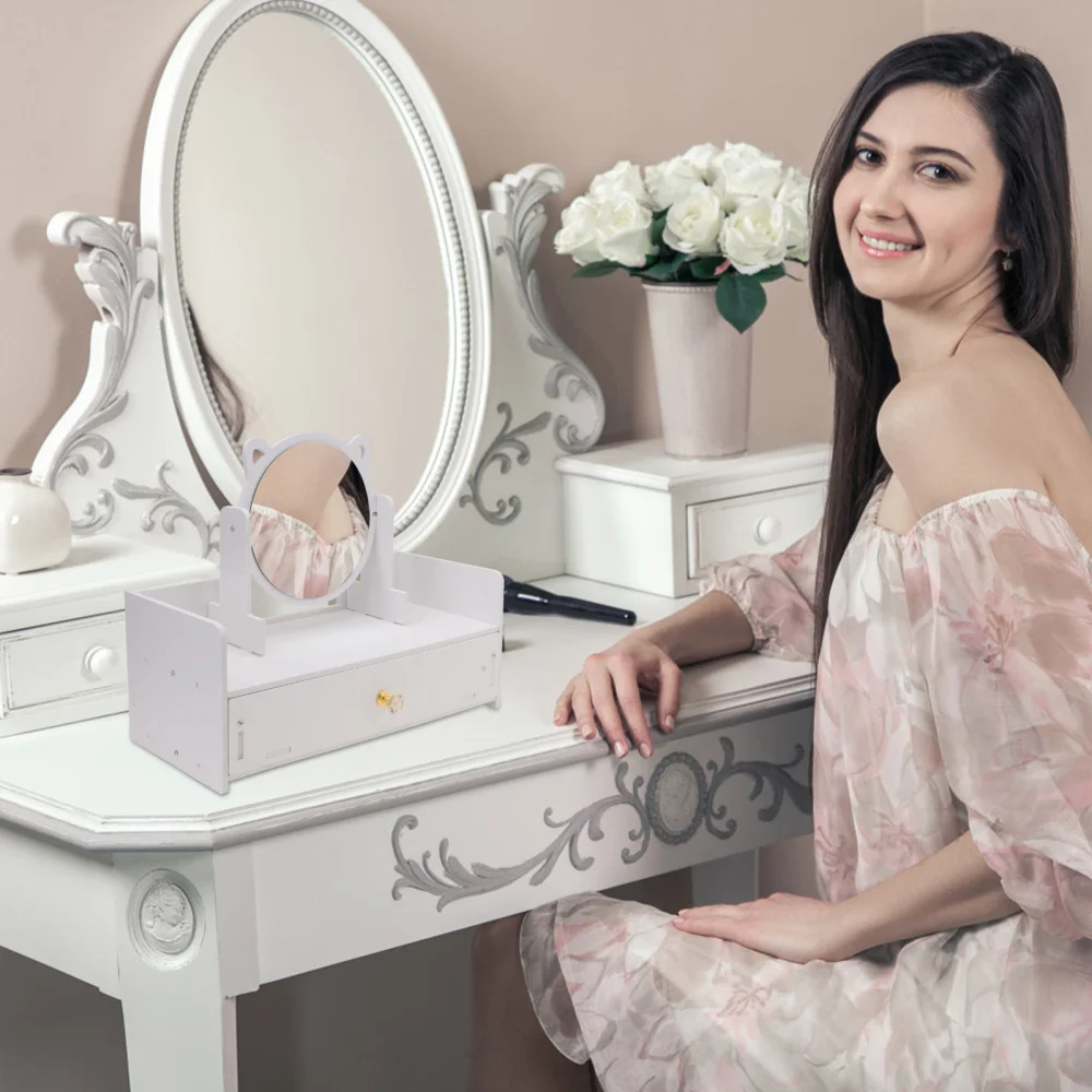 

1pc Desktop Girl Makeup Mirror Storage Drawer Structure Girl Cosmetics Mirror