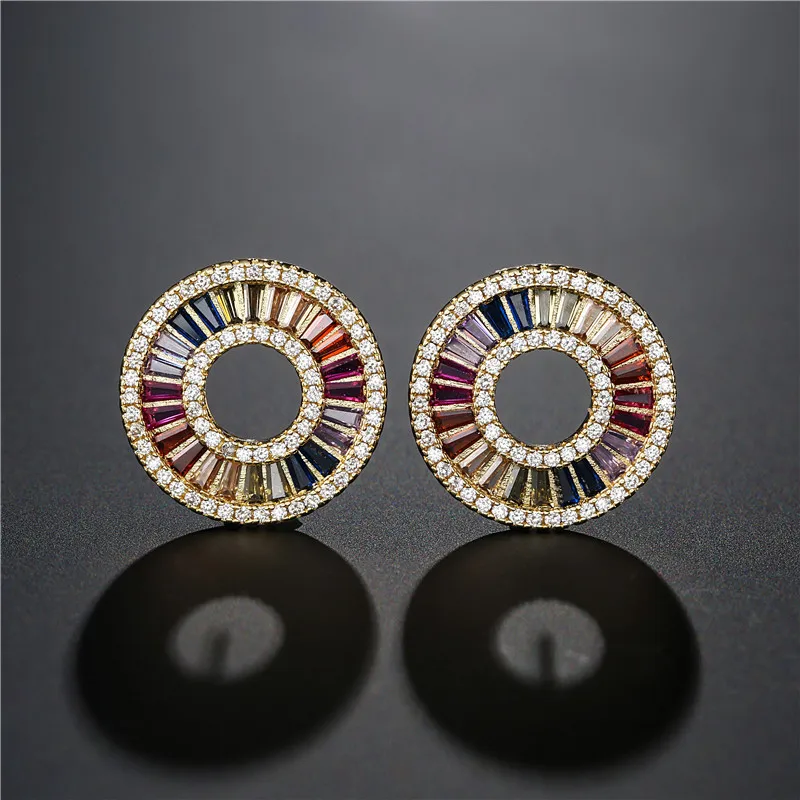 Новинка роскошные круглые серьги-гвоздики в стиле принцессы Разноцветные серьги