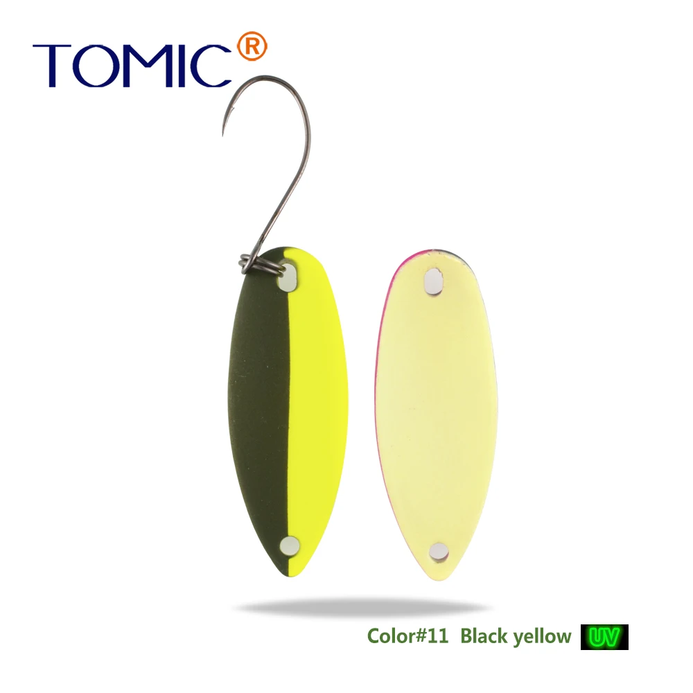 Black Yellow Tomic 2 г 3,5 г 5,5 г латунные рыболовные лезвия 1 шт. набор сверхлегкий УФ цвет металлическая приманка микро литье форель бас ложка - Цвет: Black Yellow