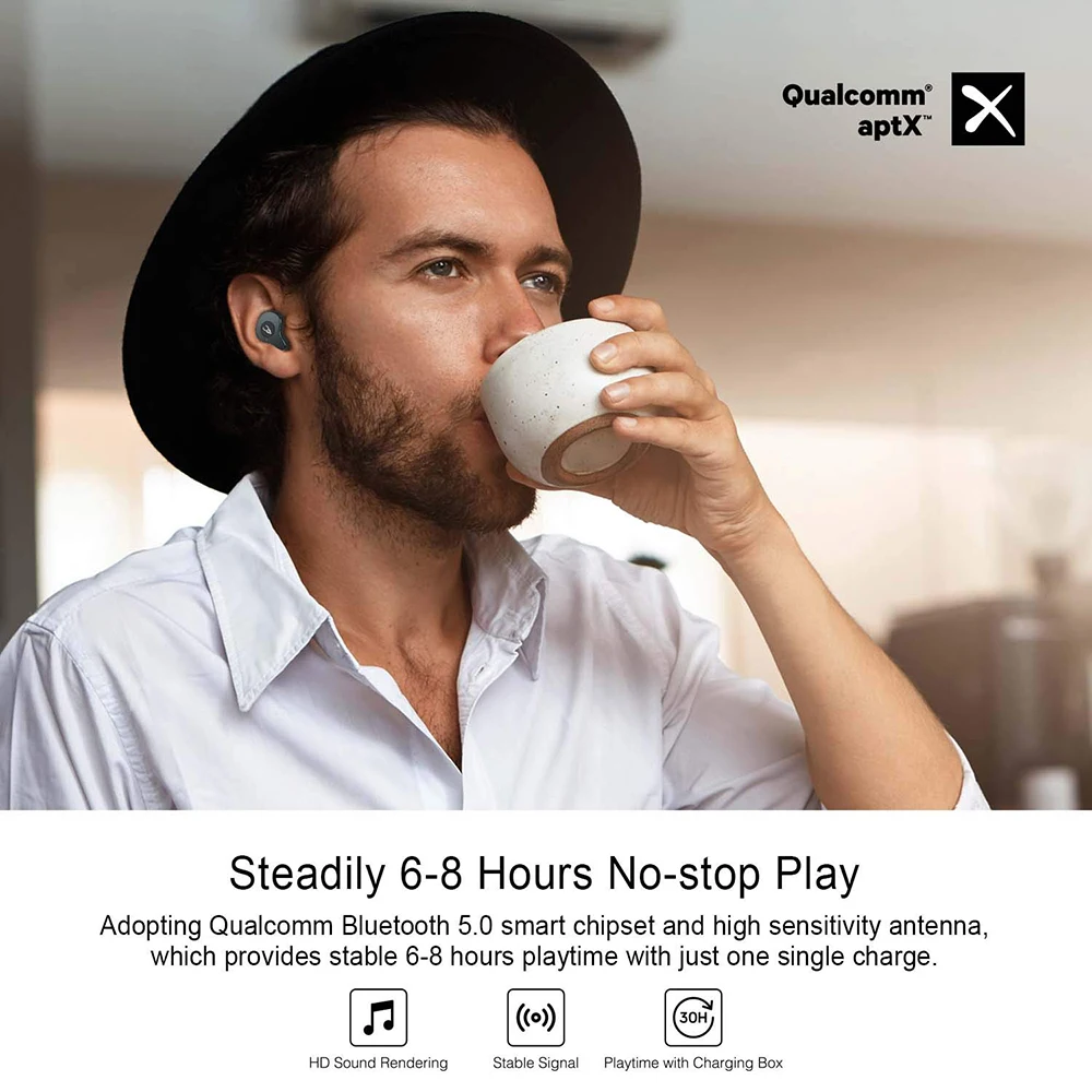 Настоящие Беспроводные наушники с глубоким басом, наушники Bluetooth 5,0, наушники с поддержкой Apt-x, наушники с CVC, шумоочистка для iOS Android