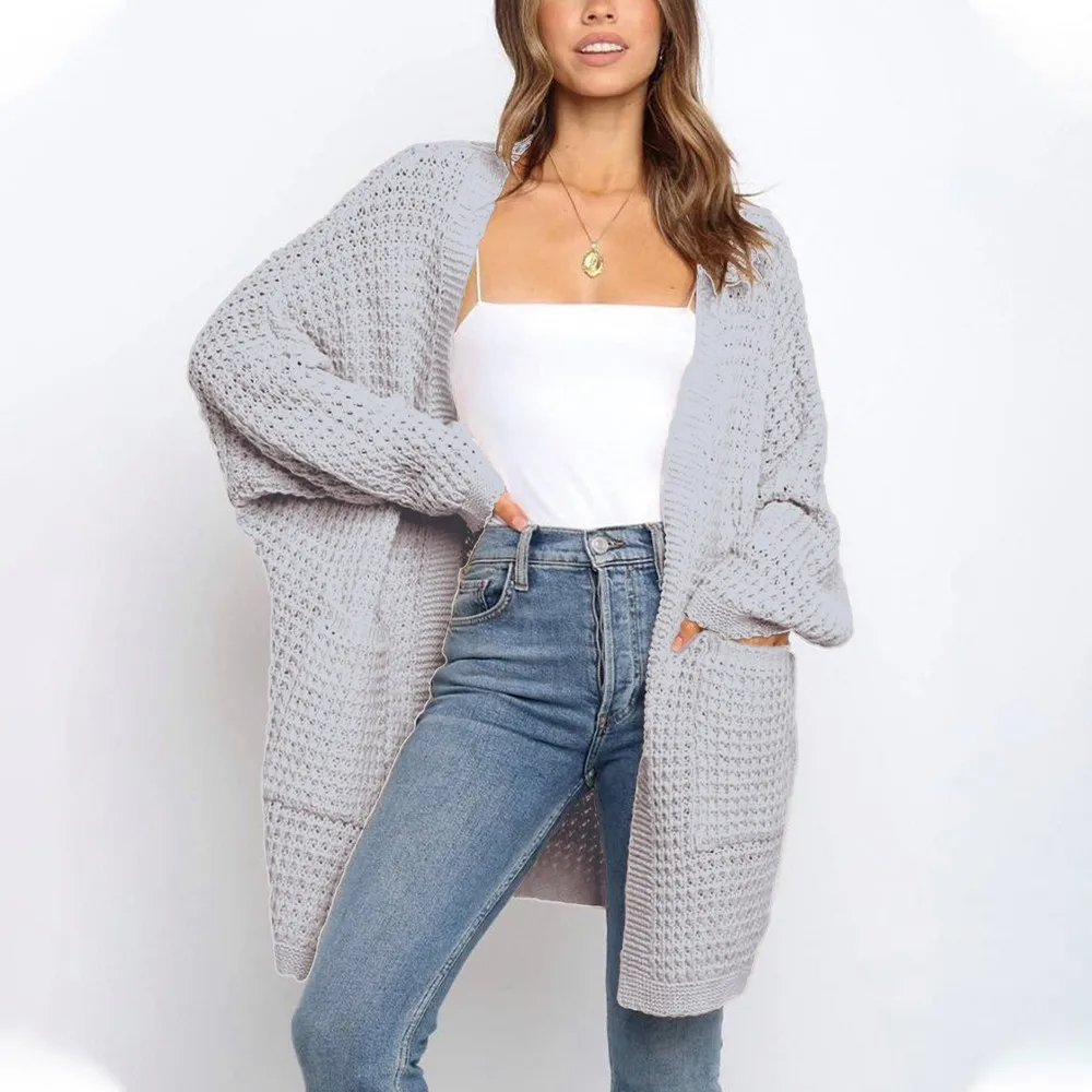 

Women Solid Color Ocket Warm Knitting Cardigan Slim Loose Jacket Coat Tops Warm Jacket Pocket Sweater