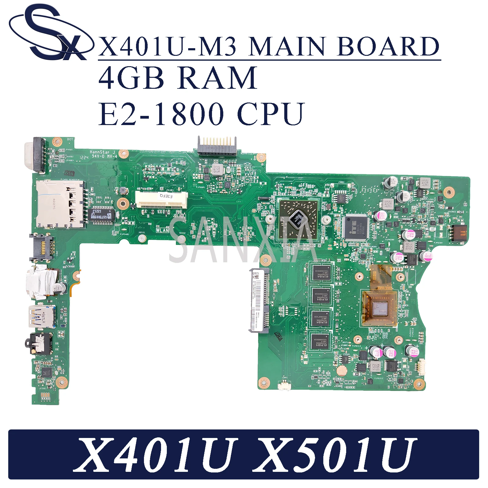 

KEFU X401U-M3 Laptop motherboard for ASUS X501U (15-inch) X401U (14-inch) X301U (13-inch) original mainboard 4GB-RAM E2-2100 CPU